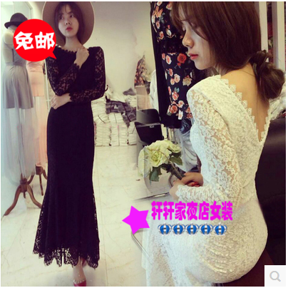 RP5911024 เดรสชุดกระโปรงลูกไม้ยาวคอวีพริ้วไหวเกาหลี สีขาวดำ RP5911024 ตัว