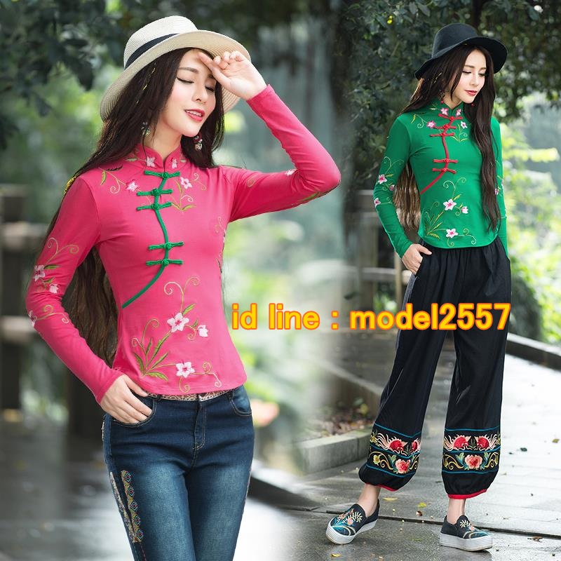 UM6102021 เสื้อยืดแขนยาวโมฮีเมียน เย็บปักถักร้อยชาติพันธุ์ UM6102021 ตัว