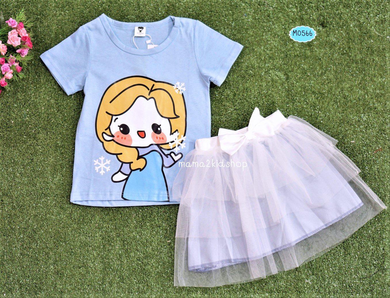 ชุดเซตเสื้อ+กระโปรงลายเอลซ่า