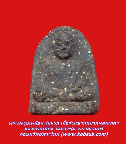 พระผงรูปเหมือน รุ่นแรก เนื้อว่านชานหมากผสมเกศา หลวงพ่อเที่ยง วัดม่วงชุม จ.กาญจนบุรี
