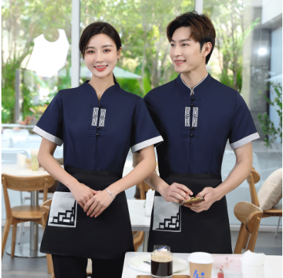 เสื้อฟอร์มพนักงานร้านอาหารกาแฟโรงแรม แขนสั้น แดง น้ำเงิน ม่วง น้ำตาล L-4XL SKU-04157 เสื้อ ** ขั้นต่ำ 2 ตัว
