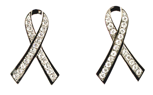 เข็มกลัดไว้ทุกข์ สีเงินเงาติดเพชรสวารอฟสกี้