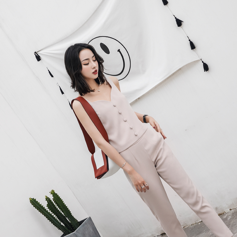 UP6011006 เสื้อชุดกางเกงขายาวเสื้อกล้ามลำลองสาวเกาหลีสีครีมเรียบหรู UP6011006 ตัว