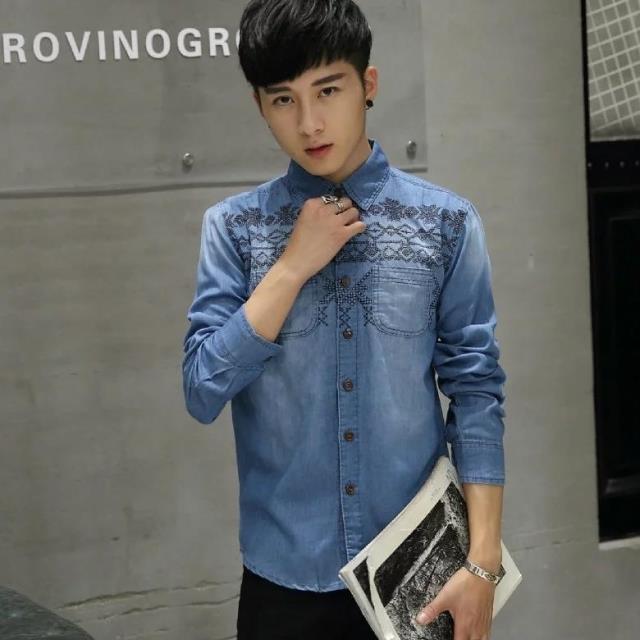 SM6008001 เสื้อเชิ้ตยีนส์ผู้ชายปักย้อนยุค (พร้อมส่ง) SM6008001 ตัว