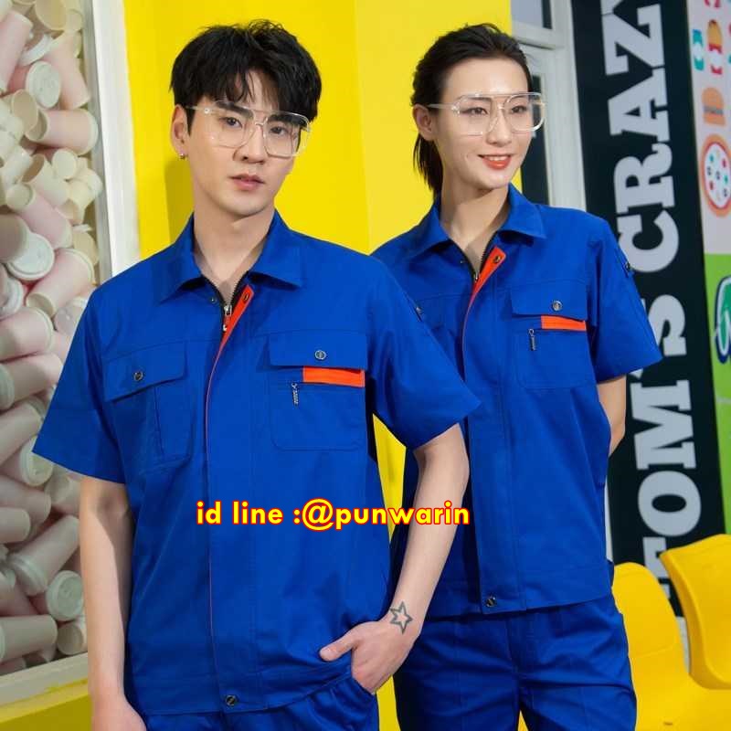 ชุดยูนิฟอร์มพนักงานช่างวิศวกรรมช่างยนตร์ ช่างก่อสร้างแขนสั้น สีภาพ S-4XL M6302002 ชุด