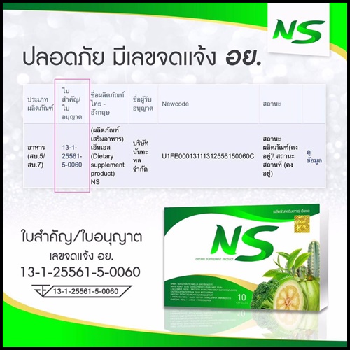NS Nine Slim เอ็นเอส ไนท์ สลิม อาหารเสริมลดน้ำหนัก แพ็คเกจใหม่