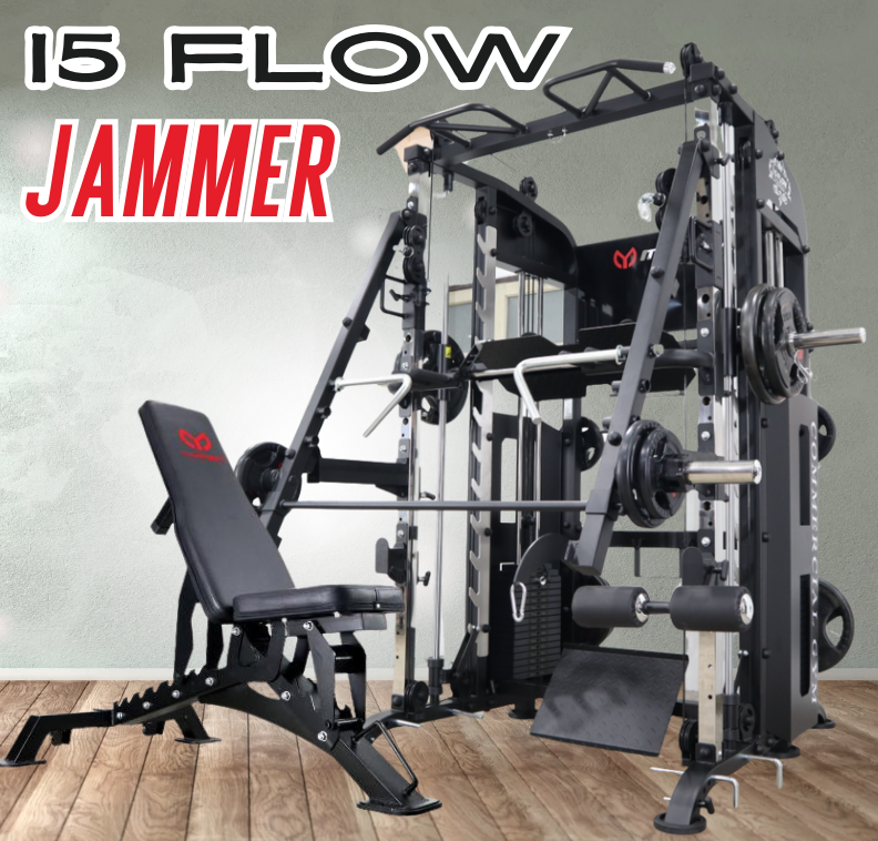 Smith Machine i5 Flow Jammer, สมิทแมชชีน i5 Flow Jammer arms +ม้านั่ง825+แผ่นน้ำหนัก 50 kg