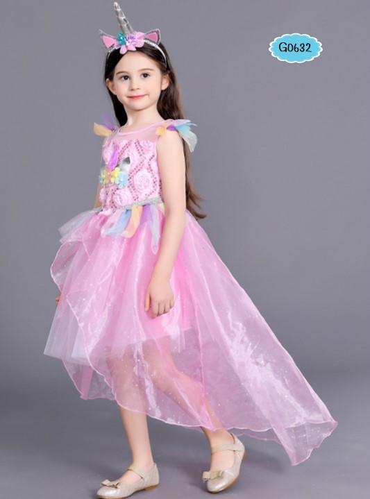 ชุดกระโปรงโพนี่สีชมพูหน้าสั้นหลังยาว+คาดผมโพนี่