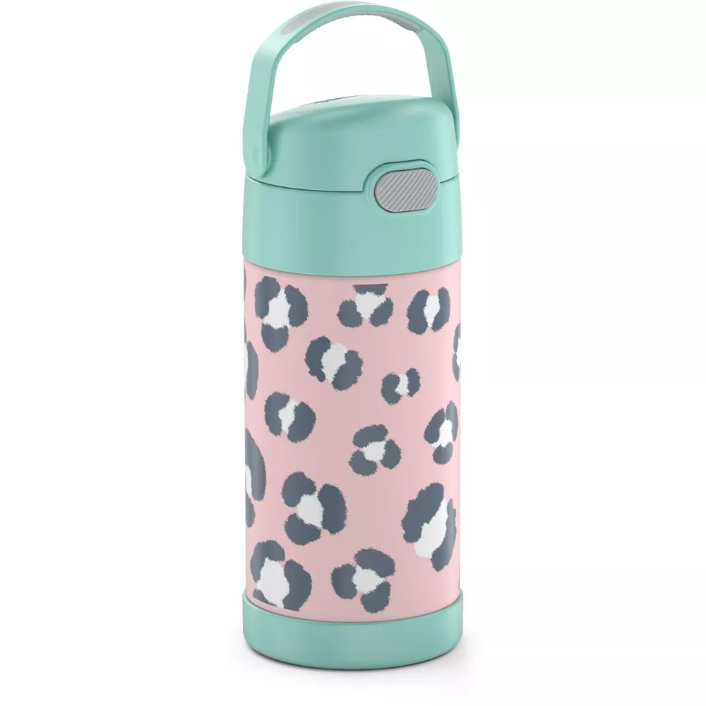กระติกดูดน้ำแตนเลสหุ้มฉนวนสุญญากาศยี่ห้อ Thermos ของแท้ขนาด 12 ออนซ์ ลาย Black Animal Print ราคา 990 - บาท