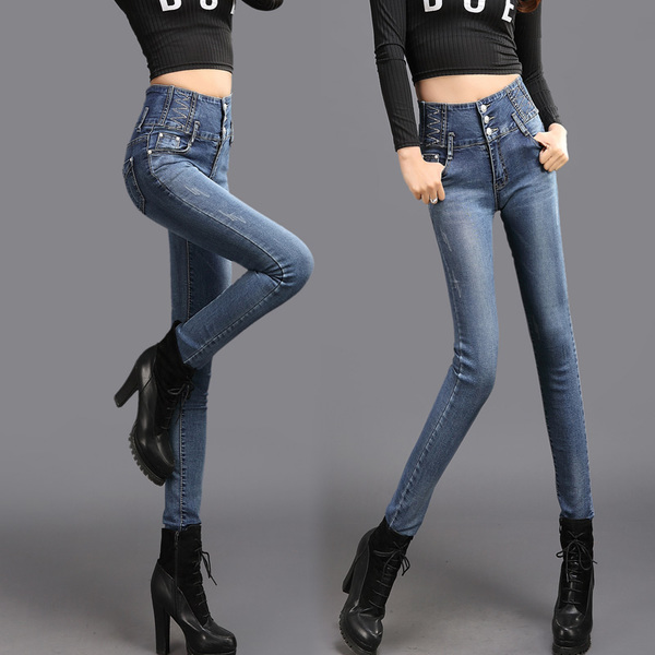 JW6005003 ยีนส์หญิงเอวสูง ขอบเอวเก๋ขาเดฟเข้ารูป (พรีออเดอร์) รอ 3 อาทิตย์หลังโอนเงิน JW6005003 ชิ้น