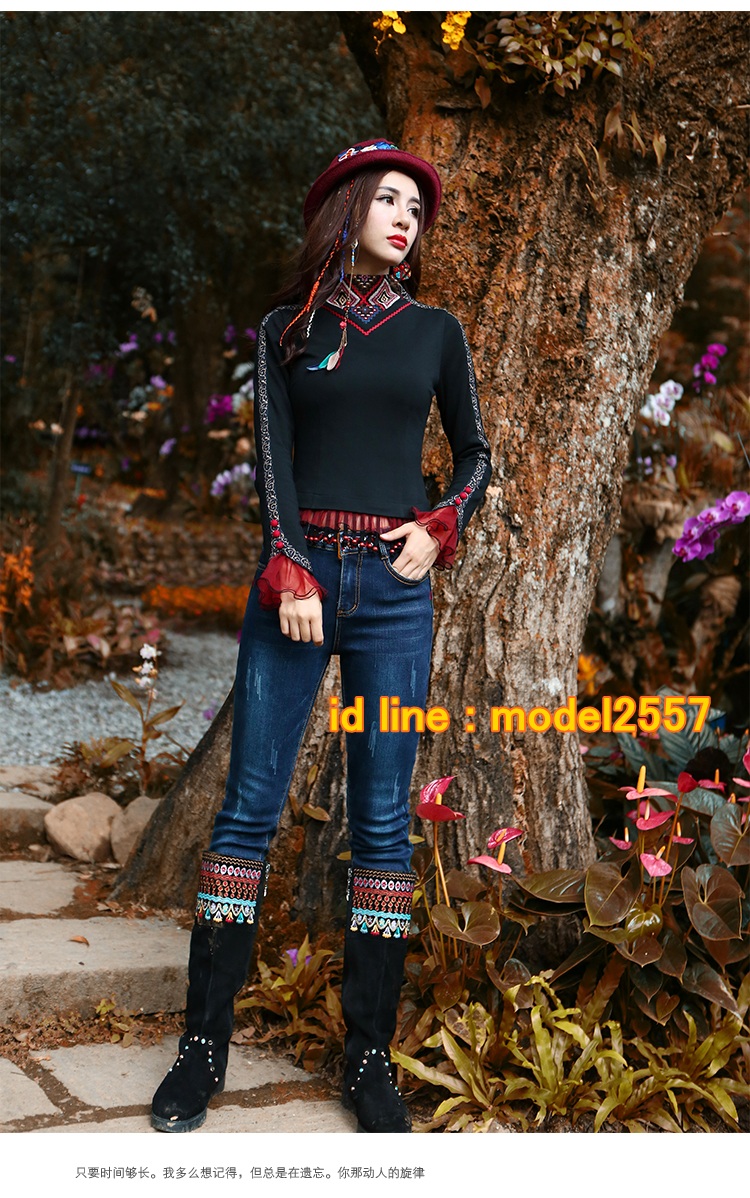 UM6102006 เสื้อยืดแขนยาวโมฮีเมียนสีดำ เย็บปักถักร้อยชาติพันธุ์ UM6102006 ตัว