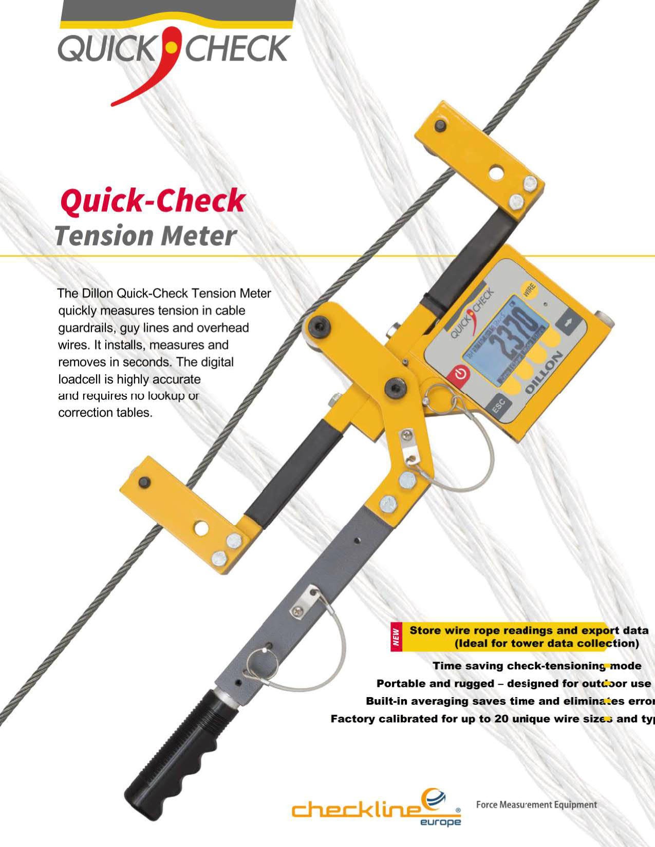 Dillon รุ่น CTM2-2000 เครื่องวัดแรงตึงเส้นลวดแบบดิจิตอล,Quick-Check Cable Tension Meter 2000lb/10kN/1000kg