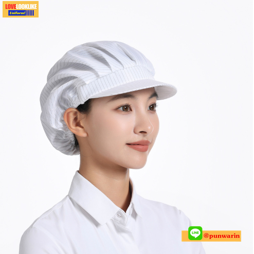 หมวกพนักงาน ระบายอากาศได้ดี หมวกพนักงานโรงงาน หมวกพนักงานห้องปฏิบัติการ qc ขาว ชมพู ฟ้า กรมท่า ขนาดเดียว SKU-04250 ใบ