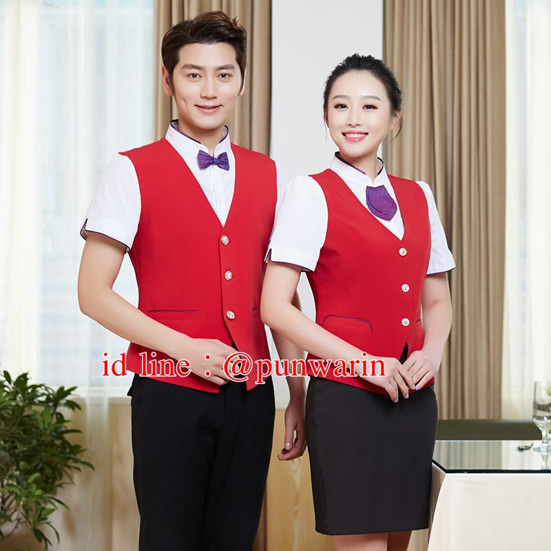 ชุดไนท์คลับบริกร overalls เสื้อแขนสั้น KTV ต้นแบบเครื่องแต่งกายร้านอาหารบาร์ดีเจสไตล์เสื้อกั๊ก ดำ แดง ม่วง L-3XL F6212011 เสื้อตัวเดียว เย็บติดเป็นเสื้อกั๊ก
