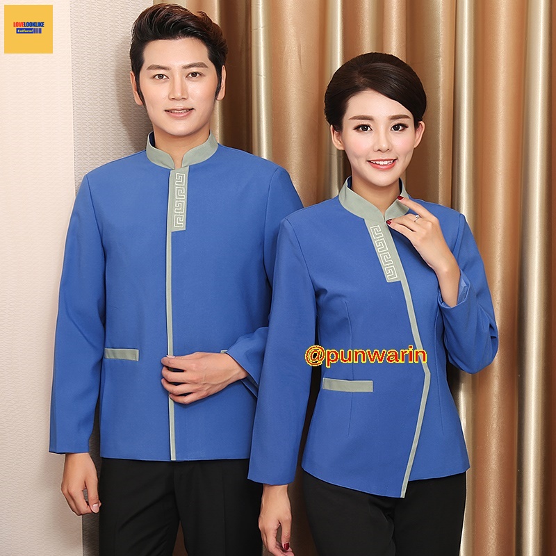 ชุดพนักงานทำความสะอาดแขนสั้นโรงแรม รีสอร์ทร้านอาหาร ฟ้า เขียว แดง L-4XL D6209006 ตัว