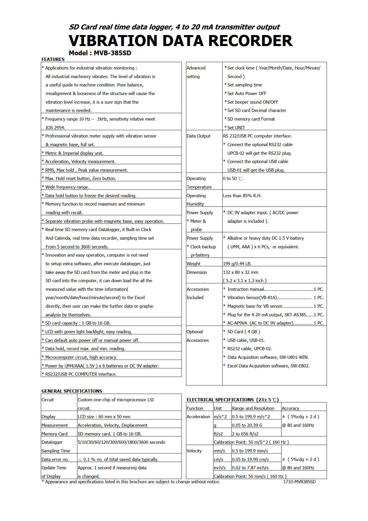 Lutron รุ่นMVB-385SDเครื่องวัดความสั่นสะเทือน