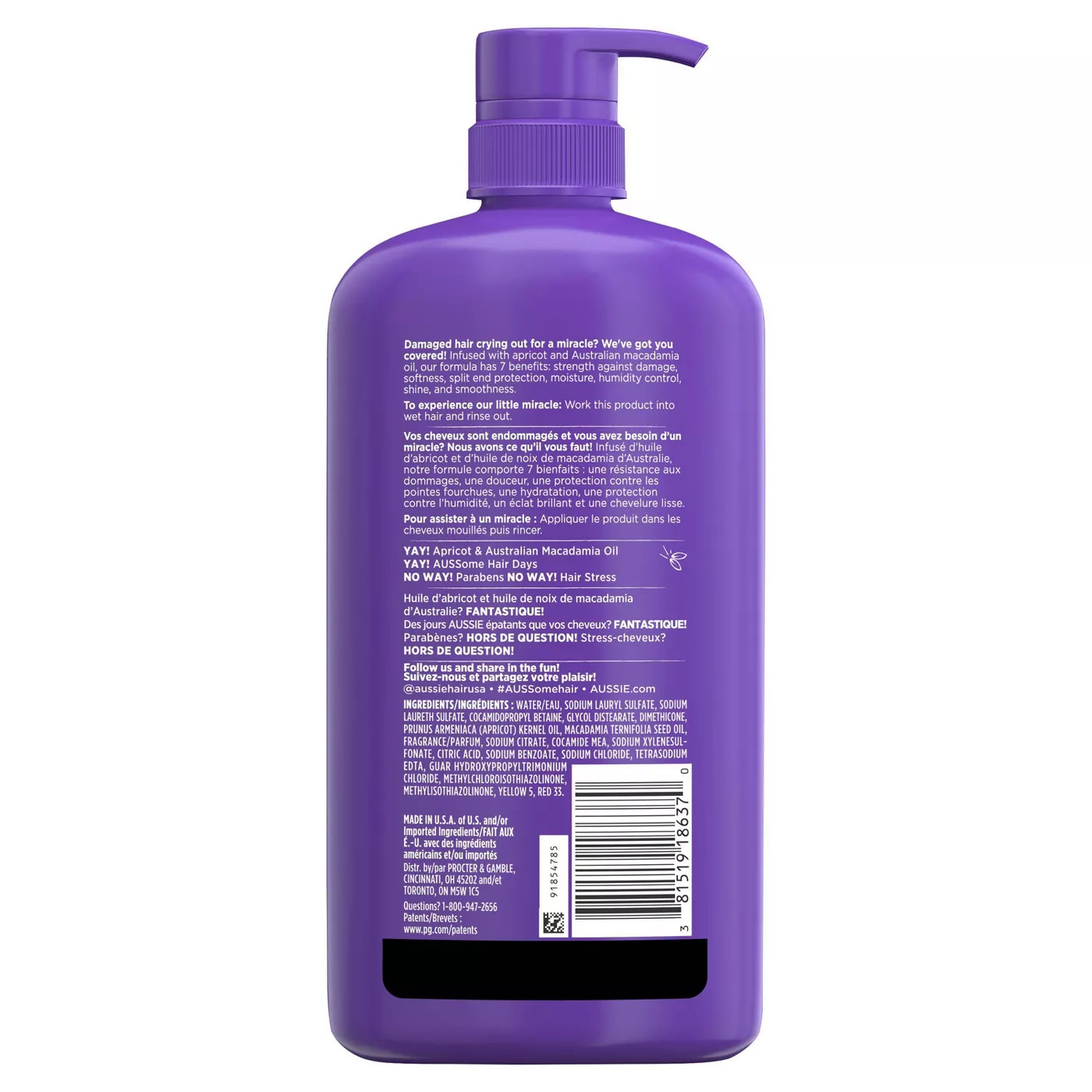 Aussie Paraben-Free Total Miracle Shampoo with Apricot & Macadamia For Damage Hair - 30.4 fl oz