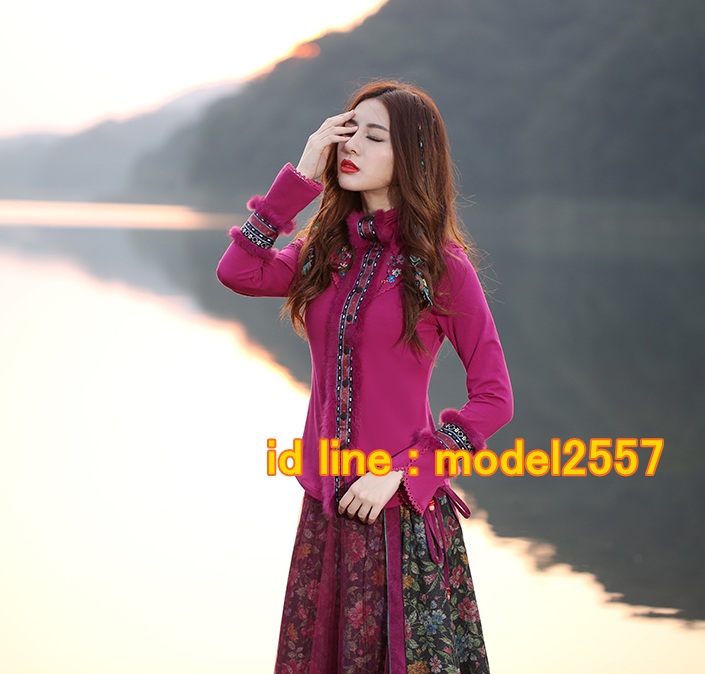 UM6102012 เสื้อยืดแขนยาวโมฮีเมียนสีม่วง เย็บปักถักร้อยชาติพันธุ์ UM6102012 ตัว