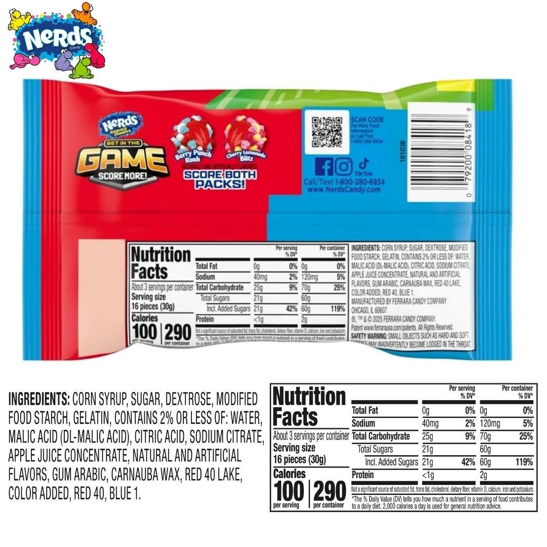 ข้า 🇺🇸 ✨ กัมมี่เคี้ยวสนุก🏈 NERDS Gummy Clusters Candy,Berry Punch Rush, Crunchy and Gummy, 3 oz 🫐 ราคา 99 บาท / ซอง มีค่าส่ง 60 บาท