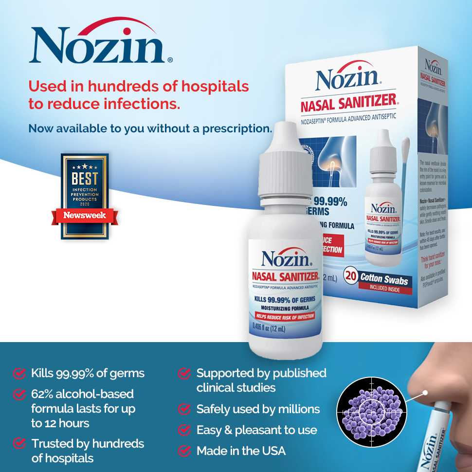 น้ำยาล้างจมูก Nozin® Nasal Sanitizer® Antiseptic 12mL Bottle | Kills 99.99% of Germs