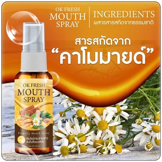 สเปรย์กระชายขาว OK Fresh Mouth Spray สเปรย์พ่อคอโพรโพลิซ