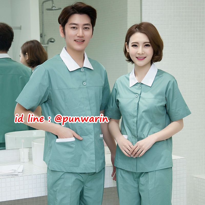 ชุดฟอร์มพนักงานสำเร็จรูป ชุดพนักงานคลีนิค พี่เลี้ยงเด็ก หมอผ่าตัด พนักงานทำความสะอาดโรงแรมธนาคาร สีภาพ M-4XL TK6301001 ชุด
