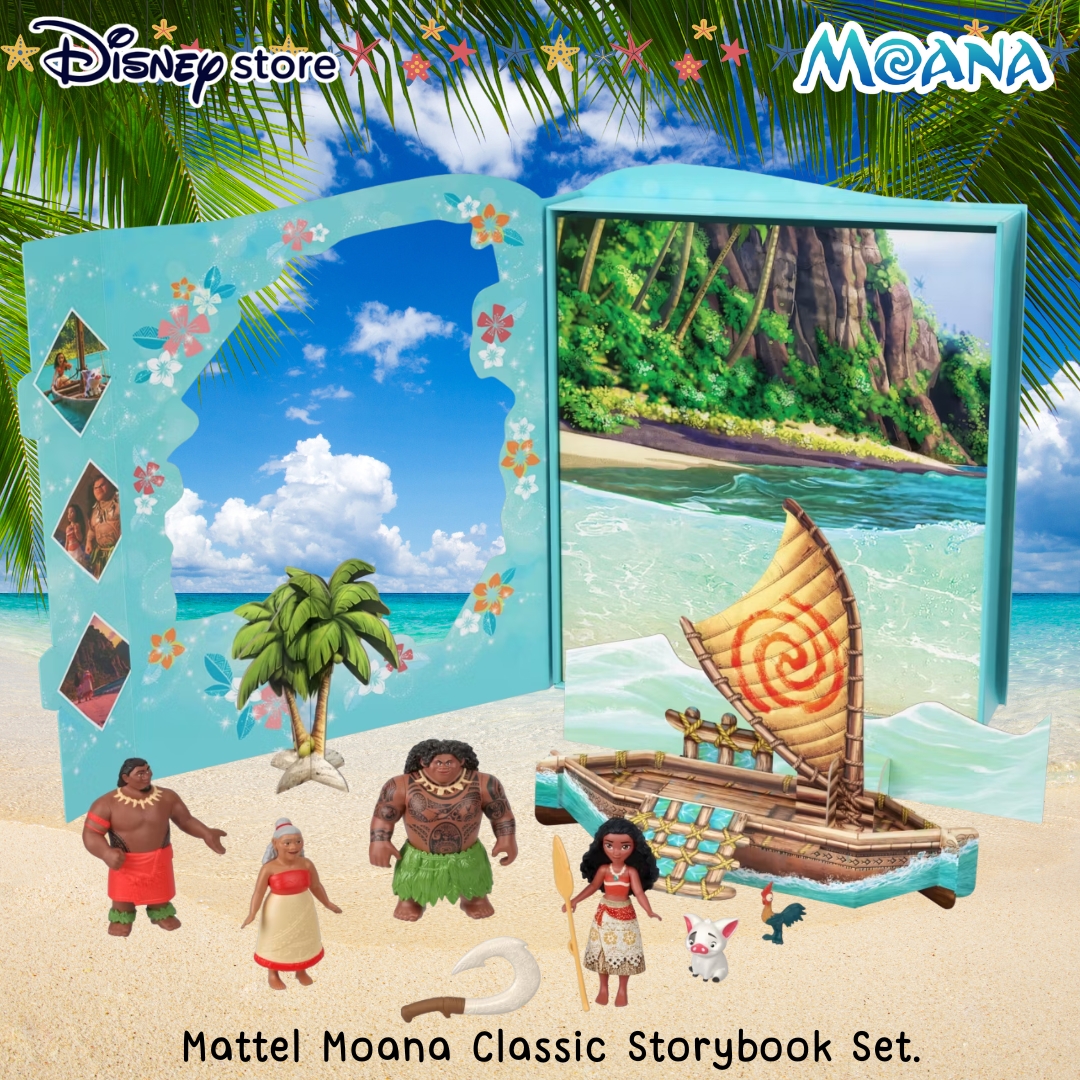 ใหม่ชุดฟิกเกอร์ ‼ นำเข้า 🇺🇸 👸Mattel Moana Storybook Set ชุดฟิกเกอร์ขนาดเล็กมาพร้อม ไม้พาย ของโมอาน่า และแพ็กเกจที่แปลงเป็นฉากหลังมหาสมุทร