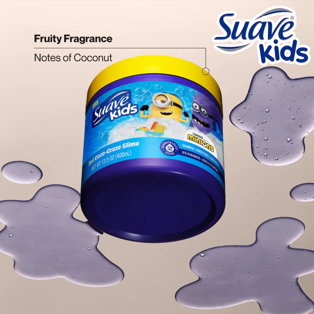 นำเข้า 🇺🇸 อาบน้ำสนุกสุดฟินกับมินเนียน💛 Suave Kids Minions Coco-Craze Slime 3-In-1🥥 ราคา 490 บาท