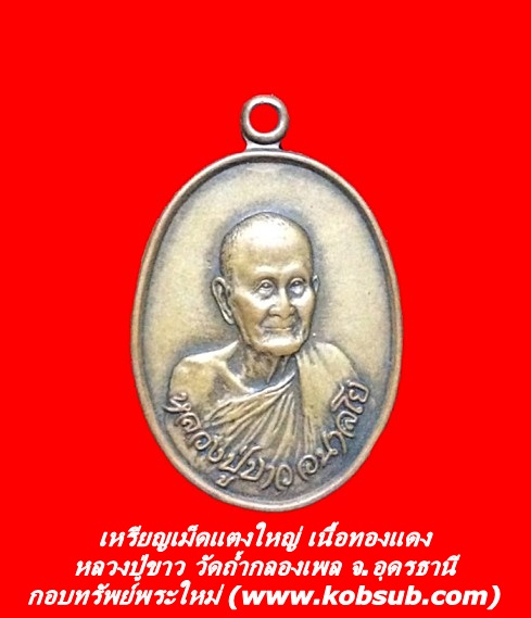 เหรียญเม็ดแตงใหญ่ เนื้อทองแดง หลวงปู่ขาว วัดถ้ำกลองเพล จ.อุดรธานี