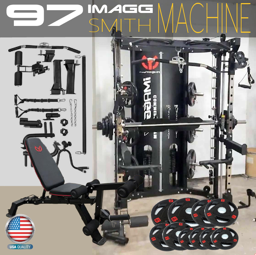 Smith Machine IMAGG 97 + ม้านั่ง819A + แผ่นน้ำหนัก50kg, สมิทแมชชีน