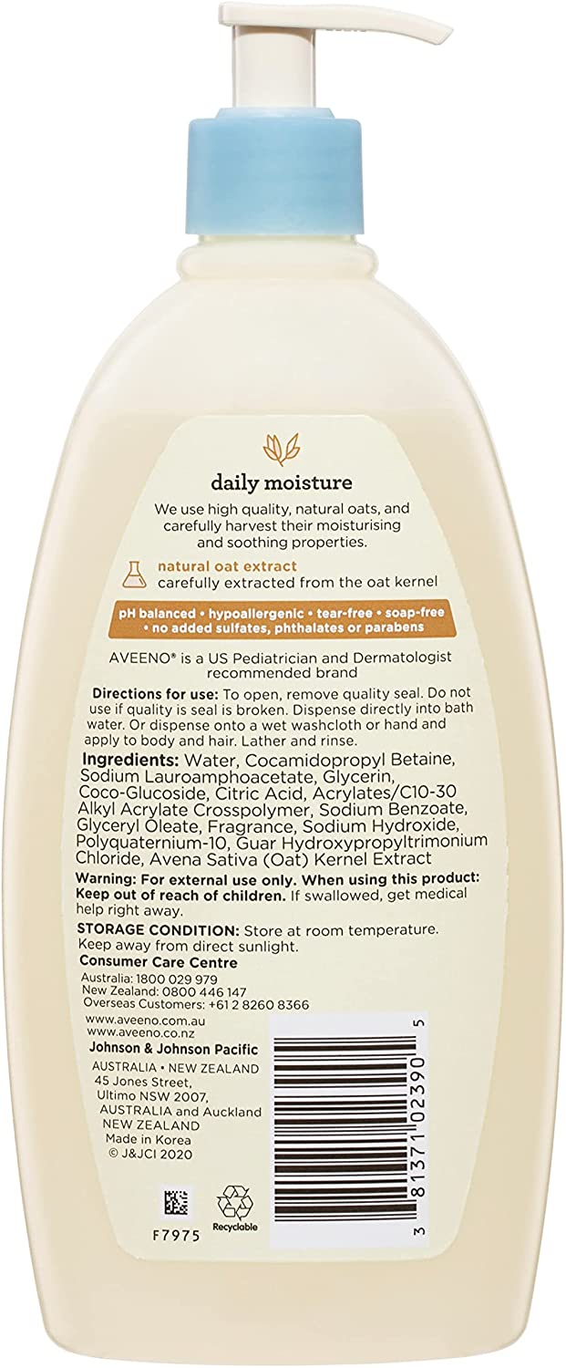 Aveeno Baby Daily Moisture Wash & Shampoo, Oat Extract 532 mL อาวีโน่ สบู่อาบน้ำ และแชมพู สำหรับทารก ขนาด 532 มล. ราคา 690 บาท
