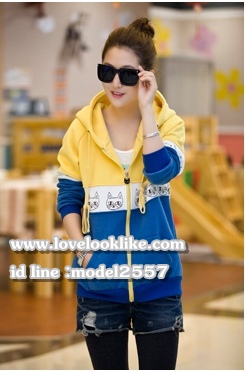 KW6011002 เสื้อกันหนาวสวมหัวซิปหน้า มีฮูดอบอุ่นมากแต่งรูปแมวน่ารัก (พร้อมส่ง) เหลือง,ชมพู L,XL KW6011002 ตัว