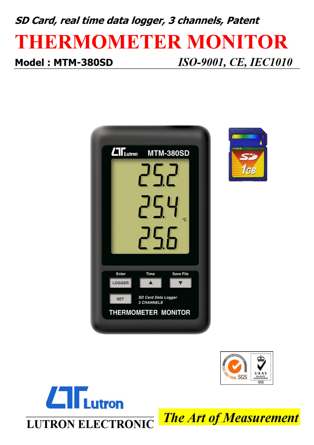 Lutron รุ่นMPS-384SDเครื่องบันทึกข้อมูลความดัน3ช่องThree Channel SD Card Pressure Recorder/Datalogger