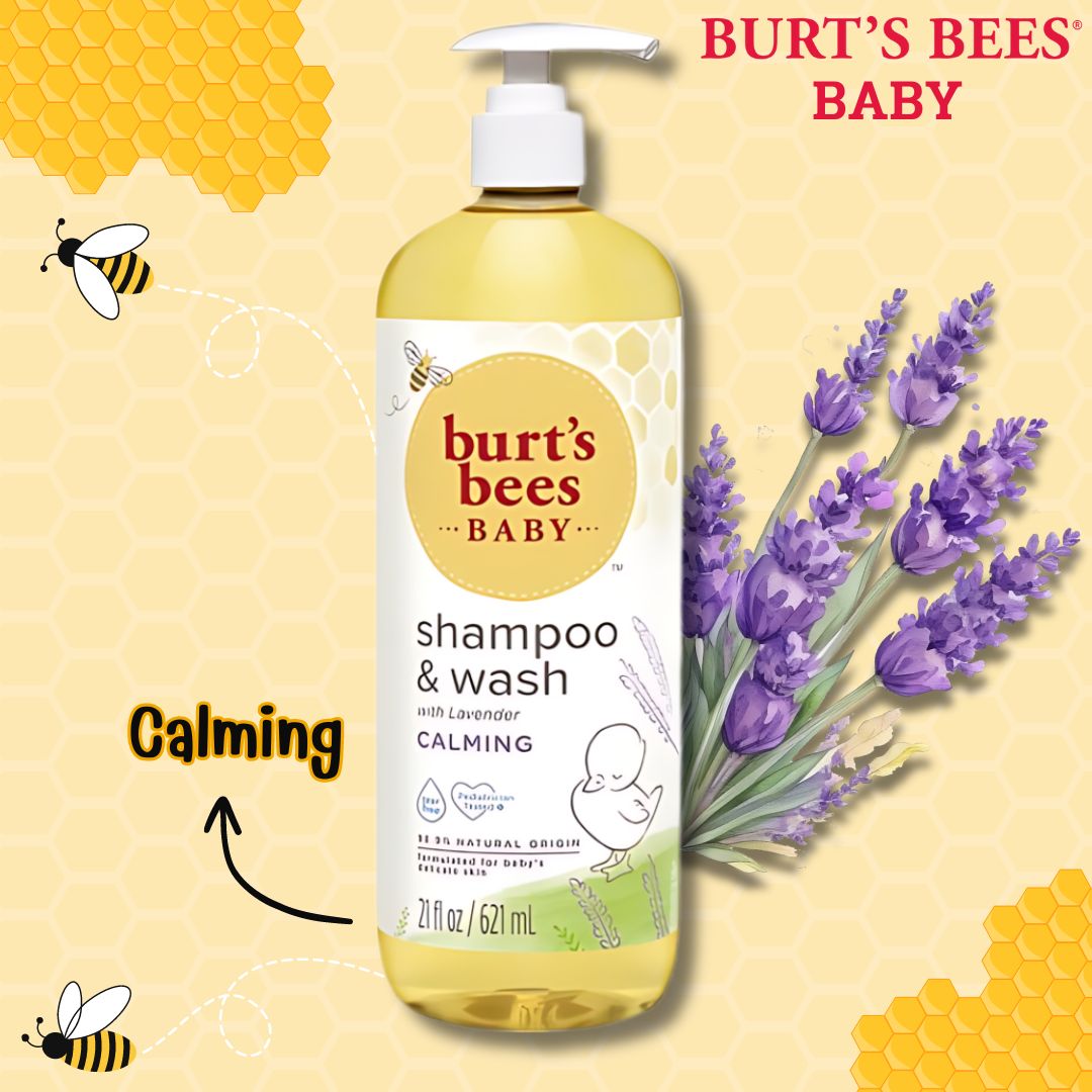แชมพูผสมครีมอาบน้ำ แบบขวดปั้ม Burt's Bees Baby Shampoo & Wash, Calming & Tear Free, 21 fl oz