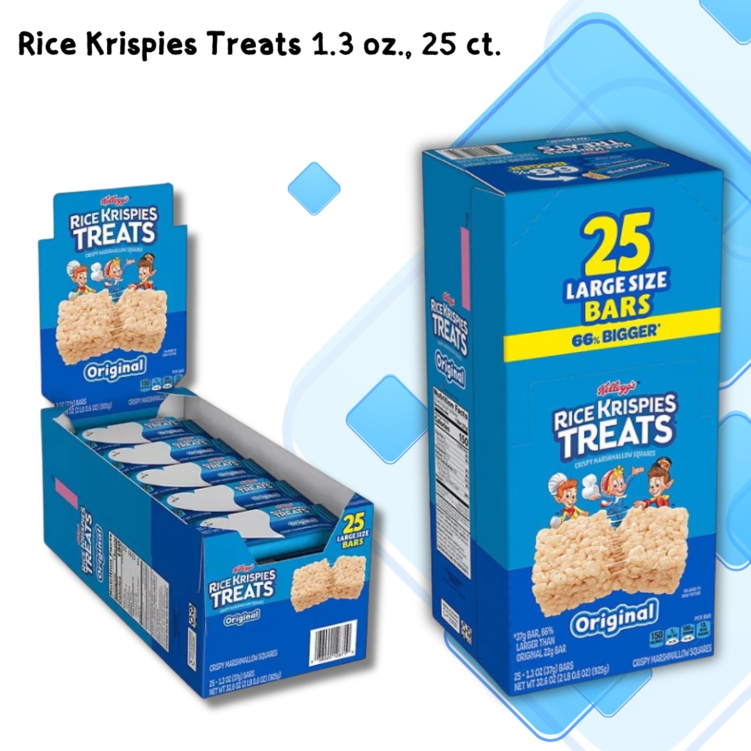 ขนมอร่อยนำเข้า🇺🇸 25ชิ้นข้าวพองกรอบผสมมาร์ชเมลโล่ Kellogg's Rice Krispies Treats (1.3 oz., 25 ct.) บรรจุ 25 ชิ้น