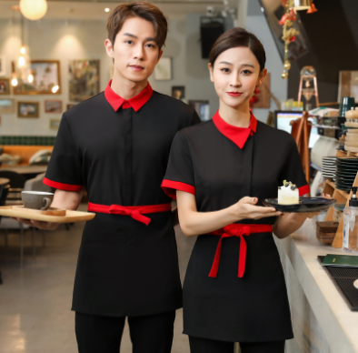 เสื้อฟอร์มพนักงานร้านอาหารกาแฟโรงแรม แขนสั้น แดง ดำ เทา L-3XL F6705019 เสื้อ ** ขั้นต่ำ 2 ตัว