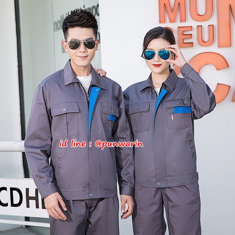 เสื้อช่าง,เสื้อช้อป,เสื้อวิศวกร,เสื้อช่างยนตร์,เสื้อช่างไฟฟ้า,เสื้อช่างกลโรงงาน น้ำเงินเข้ม เทาอ่อน S-4XL M6108002 ชุด