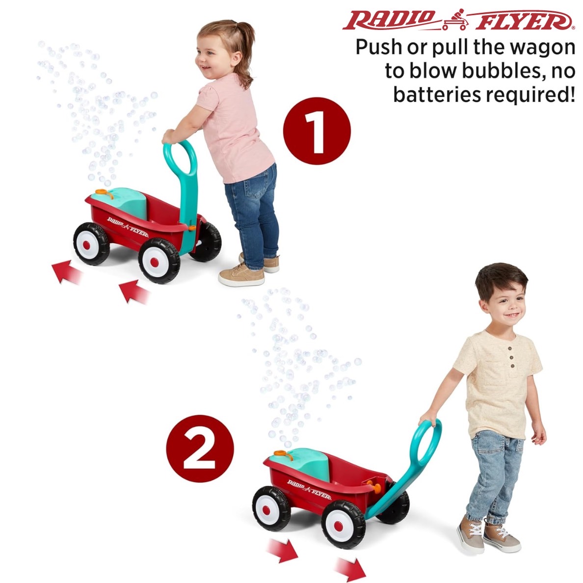 ใหม่ล่าสุด✨นำเข้าเองจาก🇺🇸 ของแท้ 💯Radio Flyer Bubble Buddy Walker Wagon, เครื่องทำฟองสบู่สำหรับเด็ก,รถหัดเดินเด็กสีแดงพร้อมล้อสำหรับอายุ 1-4 ปี ราคา 2690 บาท