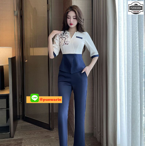 ชุดพนักงานนวดสปา ชุดพนักงานเสริมสวย ทำเล็บ สปาแช่เท้า ดำ กรมท่า S-3XL S6702002 ชุด