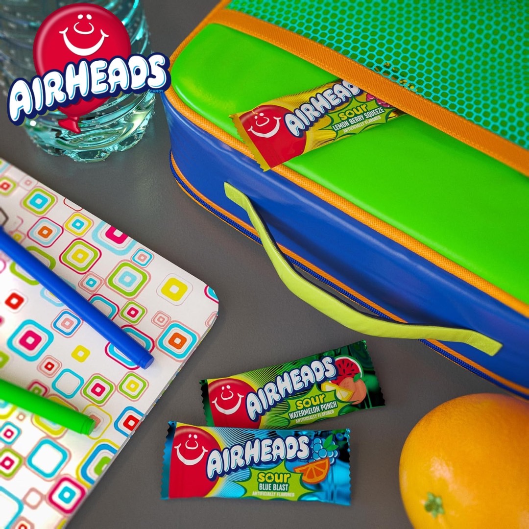 ยกกล่อง ‼ นำเข้า 🇺🇸 จี๊ดจ๊าดเต็มแท่ง! Airheads SOUR Bars กล่องรวม 60 แท่ง 3 รส เคี้ยวหนึบหนับ ราคา 1,190 บาท