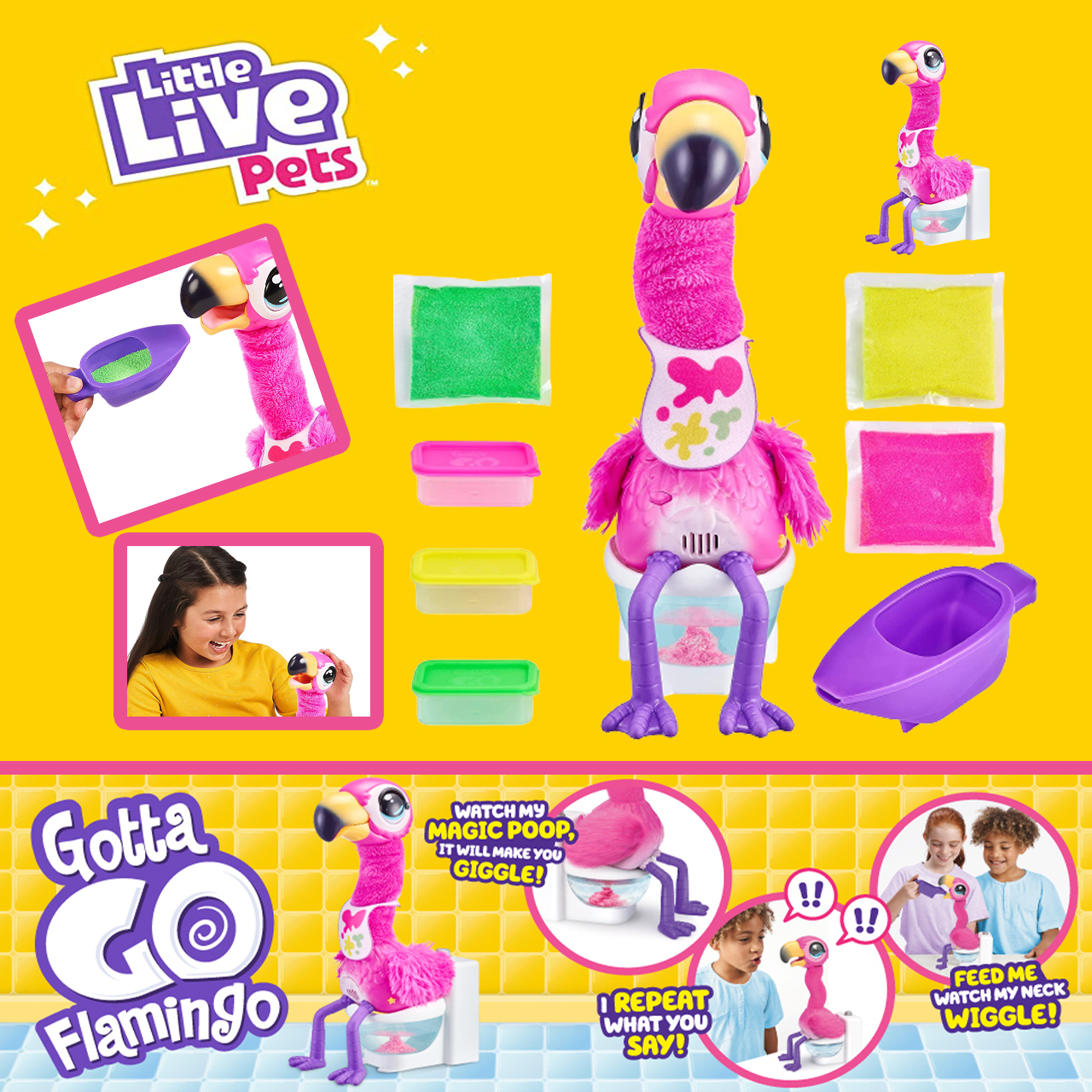 รุ่นใหม่ล่าสุด ฟลามิงโกฝึกขับถ่าย Little Live Pets Gotta Go Flamingo| Reusable Food ราคา 2490 บาท