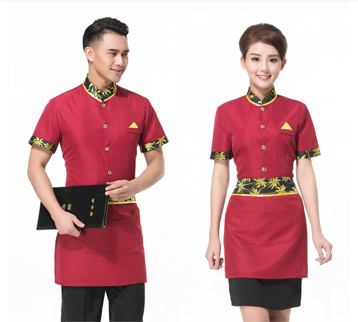 F6205001 เสื้อพนักงานต้อนรับ เสื้อพนักงานเสริฟ เสื้อพนักงานโรงแรม เสื้อพนักงานร้านอาหาร สีภาพ L-3XL F6205001 เสื้อ+ ผ้ากันเปื้อนตามรูป