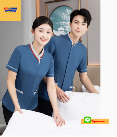 ชุดพนักงานทำความสะอาด เสื้่อแม่บ้าน ชุดพนังานโรงแรม ฟ้า เทา L-5XL SKU-04237 ตัว