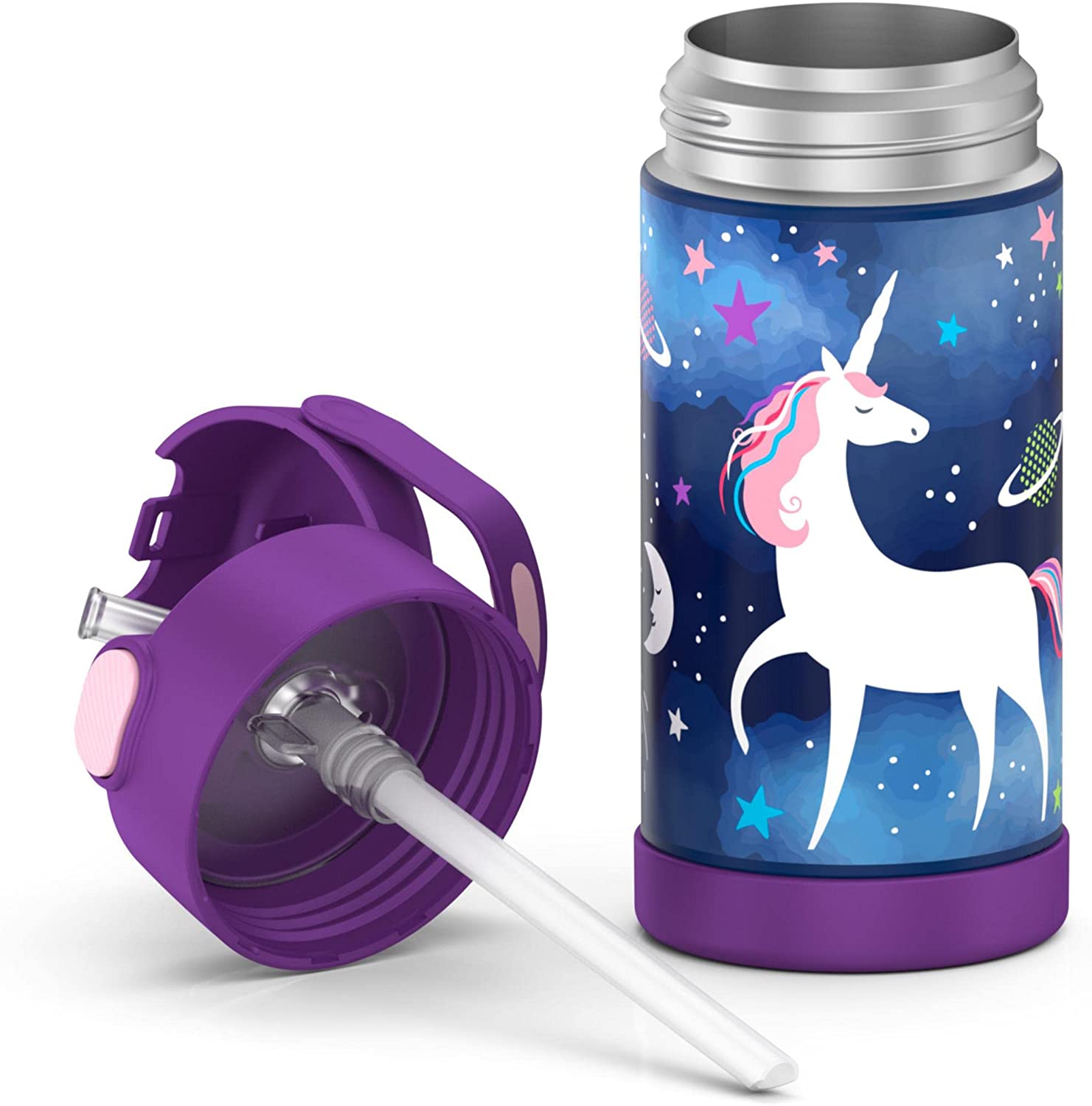 กระติกดูดน้ำแตนเลสหุ้มฉนวนสุญญากาศยี่ห้อ Thermos ของแท้ขนาด 12 ออนซ์ ลาย Space Unicorn ราคา 990 - บาท