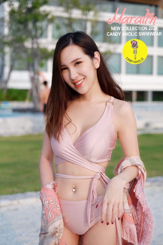 [Size S, M] ชุดว่ายน้ำทูพีช กางเกงบิกินี่ สีชมพูมุก (Pearl Pink)