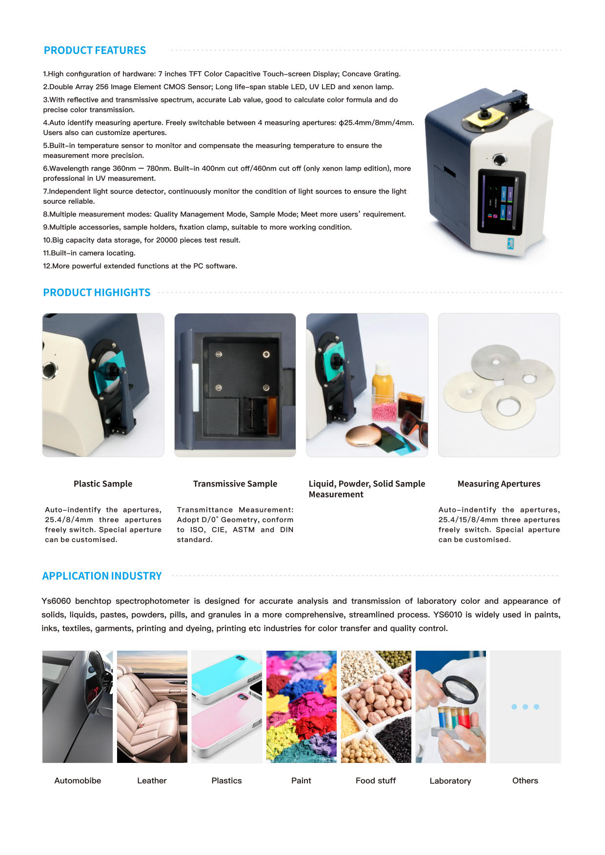 3nh รุ่นYS6060เครื่องวัดสีเเบบตั้งโต๊ะBenchtop Spectrophotometer/4Aperture:Ø25.4,Ø15,Ø8,Ø4mm(Wavelength Range360~780nm:10nm)