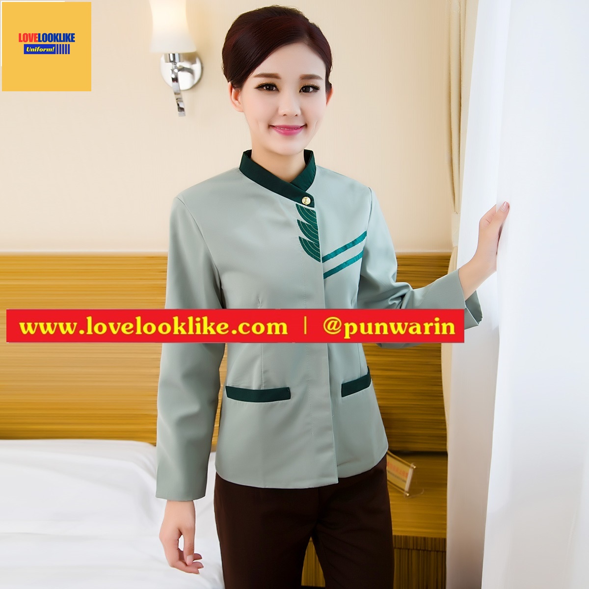 ชุดพนักงานทำความสะอาดแขนสั้นโรงแรม รีสอร์ทร้านอาหาร ฟ้า เขียว เบจ L-4XL D6308004 ตัว