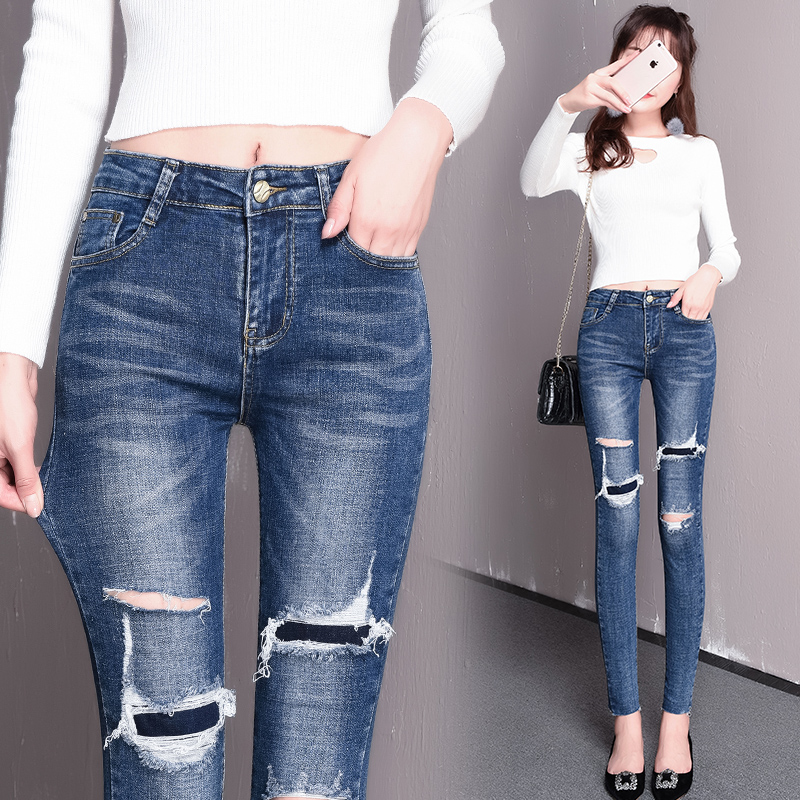 JW6009006 กางเกางยีนส์เอวสูงขาดถุงน่องสาวเกาหลี (พรีออเดอร์) รอ 3 อาทิตย์หลังโอนเงิน JW6009006 ชิ้น