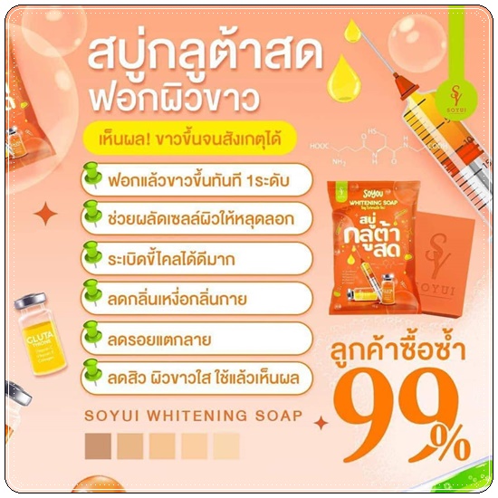 สบู่กลูต้าสด โซยู Soyou Whitening Soap (1แถม1)