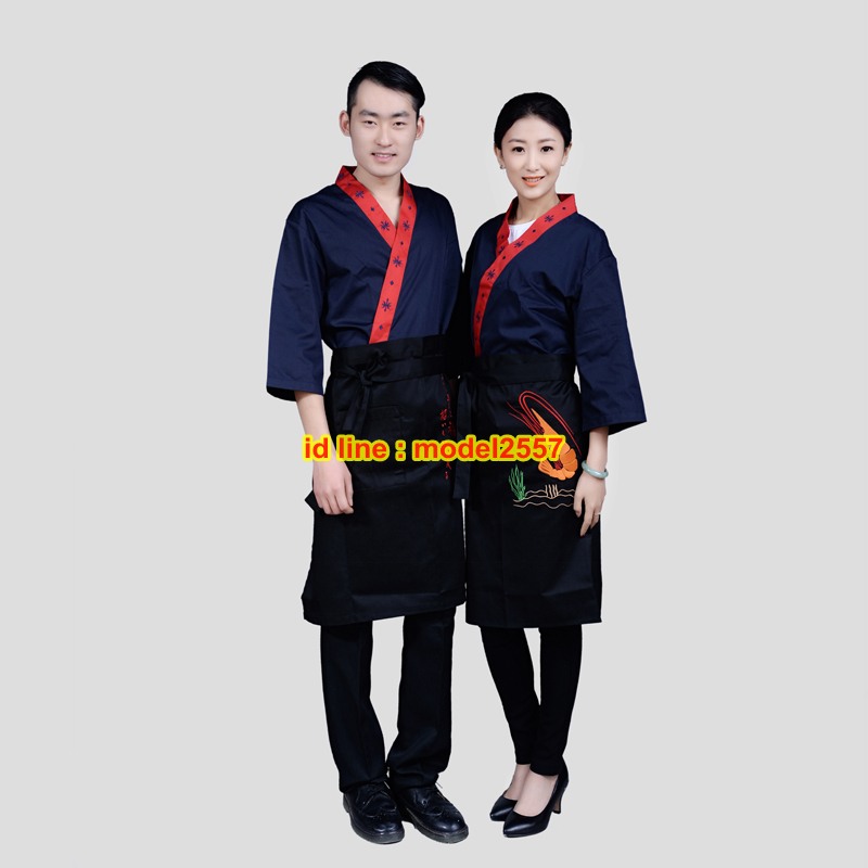 F6103013 ชุดผ้าฝ้ายซูชิกิโมโนสไตร์ญี่ปุ่น สำหรับห้องอาหารญี่ปุ่นเกาหลี เสื้อพนักงานต้อนรับ F6103013 ตัว